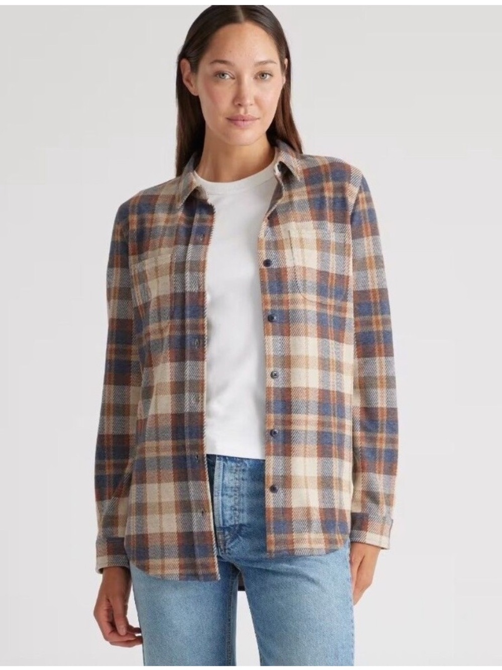 Quince Stretch Sweater Shacket Fleece Shirt Women's XS Plaid Button-Down